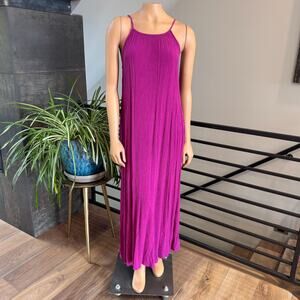 A New Day Fuchsia Plisse Pleated Maxi Dress Magenta Spaghetti Strap Pink - Large